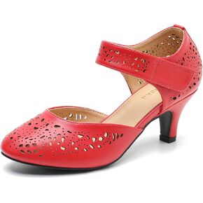 Women's Vintage Mary Janes Shoes Comfortable Oxford Cutout Low Kitten Heels Closed Toe Dressy Office Work Pumps