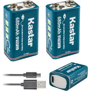 Kastar 2 Pack Micro USB Rechargeable Li-ion Polymer 9V Battery LI9V Works with Toys, Clock, Multimeter, Digital Camera and Game Controller as 6F22