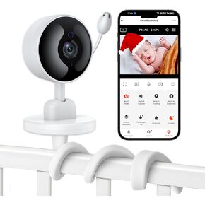 Baby Monitor with Camera and Audio, WiFi Indoor Video Baby Camera with Mount, Motion & Cry Detection, Temp & Humidity Sensor, Night Vision, 2 Way Audio, 4 Lullabies, APP Control