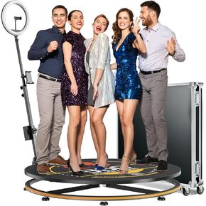 360 Photo Booth with Extra Battery Flight Case Custom Logo,YCKJNB 360 Photo Booth Machine with Software Wireless Control Automatic Spin RGB Strip Light for 2-4 People(27"/68CM)