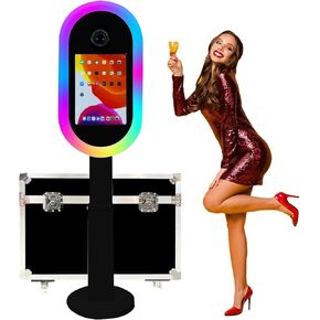 Portable Photo Booth for iPad 10.2 10.9 11 12.9 Inch Support Multiple Camera Models, 2 in 1 Stand for iPad Photo Booth with Airplane Case for Party Wedding. (White, Full Set)