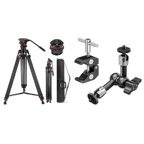 NEEWER 74" Video Tripod with 6"/15cm Adjustable Magic Arm, Adjustable Damping Fluid Head, Metal Heavy Duty Dual-Mode QR Plate Compatible with DJI RS Gimbals, Flexible 360° Pan&+90°/-75°Tilt
