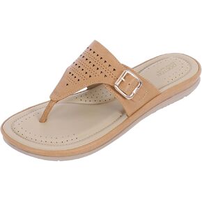 Womens Flat Memory Foam Slippers/Flip-Flops Fashion Stylish Casual Comfortable Diabetic Orthopedic Lightweight Synthetic Slip-on Sandals with Adjustable Buckle for Girls/Ladies D-609