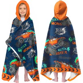 Car Bath Towels Shower Wrap for Boys, Engineering Vehicle Boys Beach Towel with Hoodie for Kids Toddlers Age 4-8, Hooded Poncho Beach Blanket for Pool Swimming Cute Wearable Bath Towel for Child