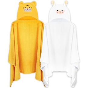 2 Pack Hooded Towel, 27.5 x 55 inch Absorbent Bath Towel for Babies, Soft Toddler Bath Towel, Thick Toddler Towels with Hood for Girls Boys,Yellow and White