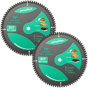 Puxyblue 2 Pack 10 Inch 80T Circular Saw Blade with 5/8" Arbor, TCT Trim Saw Blade for Wood, Plastic and Composite Materials