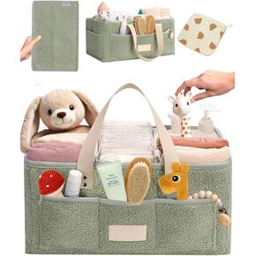 منظم بيبي حفاضات CADDY مع محمول متغير حصيرة ودب القماش - Teddy Fleece Diaper منظم لتغيير الطاولة - سلة الطفل لتغيير الحفاضات - الوردي