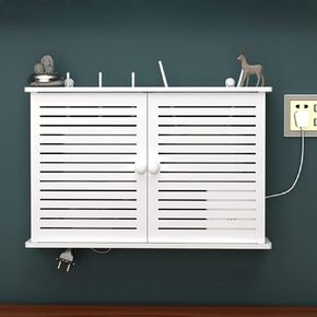 Router Shelf Wall Mount WiFi Router Storage Box, Wall Mount WiFi Router Box Blinds Decoration Floating Shelves Modem Cable Power Plug Wire Storage Boxes Desktop Storage Cabinet, 48x11x3