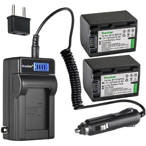 Kastar 2-Pack NP-FV70 Battery and LCD AC Charger Compatible with Sony HDR-CX730, HDR-CX740, HDR-CX760, HDR-CX900, HDR-CX900E, HDR-PJ10, HDR-PJ200, HDR-PJ220, HDR-PJ230, HDR-PJ260, HDR-PJ26, HDR-PJ30