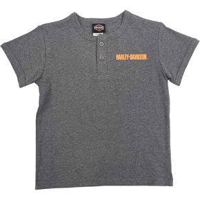 Harley-Davidson Little Boys' Eagle Knit Henley Short Sleeve Toddler Shirt, Gray