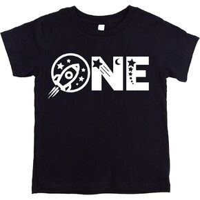 Olive Loves Apple 1st Birthday Spaceship Space Themed T-Shirts with Planets and Stars for 1st Birthday Party