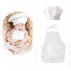 2 PCS Baby Photography Props, Baby Chef Outfit for 3-6 Months, Chef Hat and Apron Photo Props Costume for Newborn Photoshoots Posing Photo Accessories (Boy)
