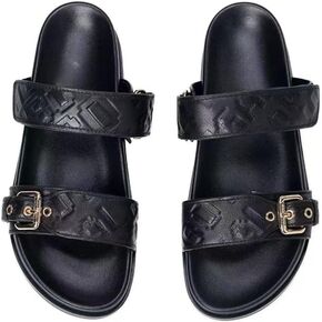Double Straps Jesus Sandals Women Wide Platform Water Slides Slip On Beach Flats Lightweight Breathable Leather Metal Buckle No Slip House Slippers Comfort Wear Shoes Summer Pool Party Vacation