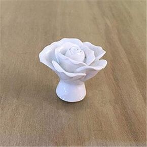 Rose Ceramic Handles 40mm Drawer Knobs Cupboard Door Handles Single Hole Cabinet Handles with screws Furniture Handles - (Color: White)