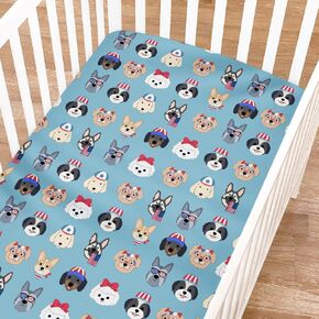 Cute Patriotic Dogs Fitted Baby Crib Sheets for Boy Girl 52"x28" 4th of July Puppies Flags Soft Stretchy Crib Mattress Covers Dogs Lovers Gift Baby Sheets for Standard Crib and Toddler Bed Mattress