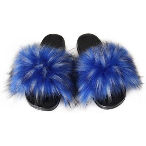 MH Bailment Womens Furry Fluffy Slippers Faux Fur House Slippers Open Toe Fuzzy Slides Soft Flat Slip On Sandals for Indoor Outdoor