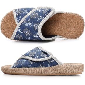 Women Slippers with Cork Insole Arch Support Adjustable Indoor Slides Rubber Sole