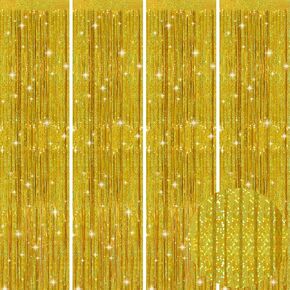 Picoway 4 Pack Foil Fringe Tinsel Backdrop Curtains, Birthday Engagement Bachelorette Party Decorations, Photo Booth Props Door Streamers Curtain (Blue)