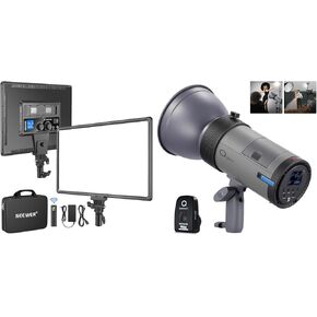 NEEWER NL288 LED Video Light with 2.4G Remote, 45W 4800Lux 3200K-5600K CRI 97+ Dimmable Bi-Color and Q300 300Ws 2.4G Outdoor Studio Flash Kit for YouTube Webex Photography Live Stream Game Zoom Meetin