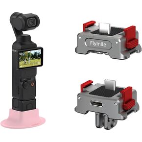 Pocket 3 Stand Base Mount & Charging Adapter, Desktop Support Bracket Stable Non-Slip Support Expansion Adapter and Type-C Charger with 1/4" Screw for DJI Pocket 3 Accessories(Pink)