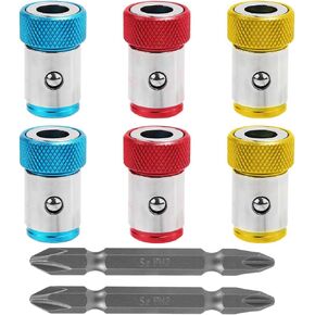 6pcs Screwdriver Head Magnetic Ring with 2pcs Ph2 Screw Driver Bits, Detachable Magnetic Screw Ring Magnetizer Ring Holders Attachment for 1/4 Inch Hex Screwdriver and Power Bits