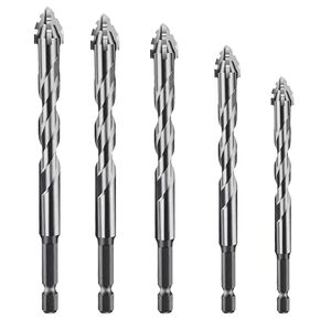 5-PCS Carbide Twist Drill Bit Set for Concrete/Masonry/Glass/Tile/Brick - 4 Flute High-Strength Drill Bits 5/32-1/2, Cement & Wood Drill Bit Kit (Industrial Strength)
