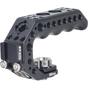 Nitze Ergonomic Camera Top Handle with Locating Pins for ARRI, Cold Shoe Adapter and Multiple Mounting Holes, 3/8" Locating Pins Direction Adjustable (Stinger Series) - PA28-BK