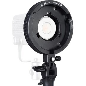Bowens Mount Adapter Holder, Mini to Bowens Mount Adapter Ring with Umbrella Socket, 5/8" Receiver, 180 Tilt for Mini Bowens Adapter Handheld Video Light