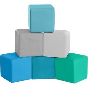 Foam Building Toys for Toddlers: 6Pcs Waterproof PU Leather Soft Foam Blocks - Colorful Large Stacking Blocks - Early Learning Construction Play Set for Kids Indoor Birthday Gift Preschool (Rainbow)