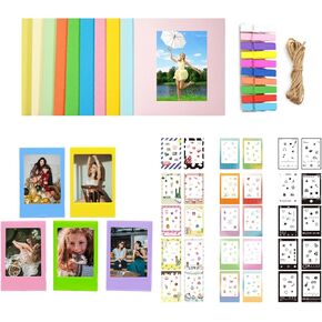 Colorful Mini Frames for Instax Photos With 30pcs Lovely Photo Border Stickers,Compatible with Fujifilm Instax Mini LiPlay 12 11 9 8+ 8 evo 99 SE 40 90 70 50S 26 25 7S Film