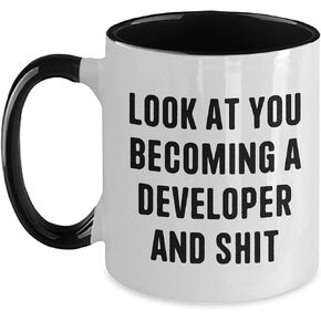 Developer's Proud Look At You Becoming A Developer And Shit Valentine's Unique Gift from Friends to Coworkers Two Tone Coffee Mug