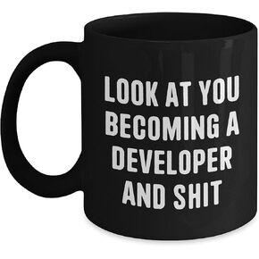 Developer Gifts, Become a Developer and Shit, Black Coffee Mug for Him or Her, Funny Valentine's Unique Gift from Friends, Gift for Developer, Developer Mug, Quote Gift