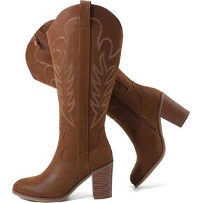 Luoika Women's Extra Wide Calf Cowboy Knee High Boots，Wide Width Cowgirl Boots Chunky Pump Heel Plus Size Western Tall Boots.