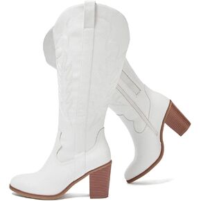 Luoika النسائية الإضافية العجل العجل رعاة البقر الركبتين عالية الأحذية ， عرض واسعة راعية البقر حذاء مكتنزة كعب مضخة زائد الحجم الغرب طويل القامة. in Kuwait