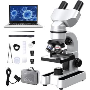 Compound Binocular Microscope,40x-1600x Professional Microscope,Wf10x and Wf40x Eyepieces,7-Color Led Lighting and 360° Rotation,Microscope for Adults/Children/Students,White