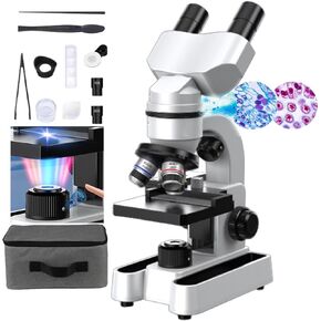 Compound Binocular Microscope,40x-1600x Professional Microscope,Wf10x and Wf40x Eyepieces,7-Color Led Lighting and 360° Rotation,Microscope for Adults/Children/Students,White