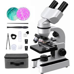 Binocular Microscope -40-1600x Magnification,Compound Binocular Biological Educational Microscope for Students,W/7 Color Led Lights- for Kids Students Adults,Microscope Accessories,White