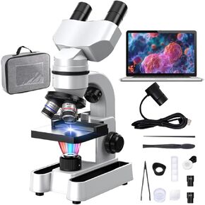 Compound Binocular Microscope,40x-1600x Professional Microscope,Wf10x and Wf40x Eyepieces,7-Color Led Lighting and 360° Rotation,Microscope for Adults/Children/Students,White