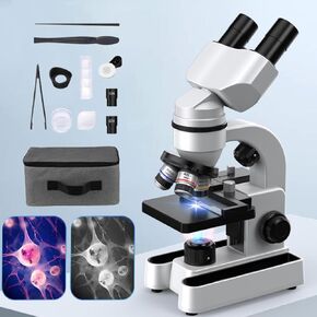 Binocular Microscope for Adults Kids Students,40X-1600X Microscopes, Metal-Body 7-Color LED Lighting, Biological Compound Microscope Kit for School Lab, Home,School,White