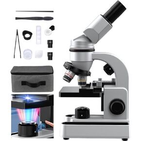 Compound Binocular Microscope,40x-1600x Binocular Microscope with 7-Color Led Lighting/360° Rotation/Storage Bag, Microscope for Adults Kids Students Homeschool Education/Hobbyist,White