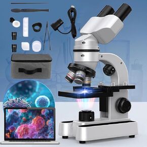 Compound Binocular Microscope,40x-1600x Professional Microscope,Wf10x and Wf40x Eyepieces,7-Color Led Lighting and 360° Rotation,Microscope for Adults/Children/Students,White
