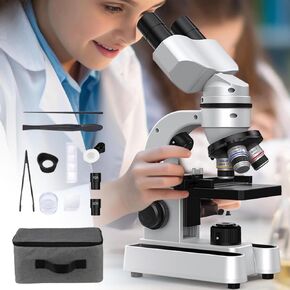 40-1600X Microscope for Kids,Binocular Compound Microscope Kit for Students Adults7-Color Led Lighting- for Lab School Laboratory Education Science Beginner,White