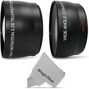 52MM Vivitar 2.2x Telephoto and 0.43X Wide Angle High Definition w/ Macro Portion Lenses for NIKON DSLR (D5200 D5100 D5000 D3300 D3200 D3100 D3000) + Premium MagicFiber Microfiber Lens Cleaning Cloth
