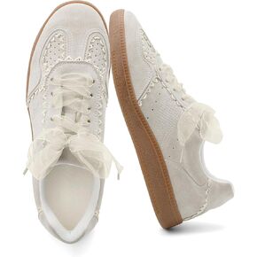 UBWDU Lace Fashion Ballet Sneakers for Women 2025 – Trendy Cute Crochet Ribbon Lace-Up Casual Spring Shoes