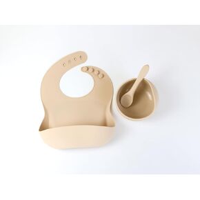 Baby/Toddler Feeding 3pc Set: Baby Bowl مع شفط ، سليكون مريلة ، ملعقة الطفل. لوازم الفطام LED