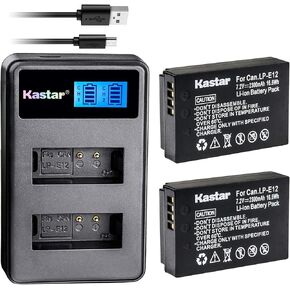 Kastar Battery X2 & LCD Dual Slim Charger for Canon LP-E12 LPE12 Battery, LC-E12 LC-E12E Charger, Canon EOS 100D, EOS M, EOS M2, EOS M10, EOS M50, EOS M100, EOS M200, EOS Rebel SL1, PowerShot SX70 HS