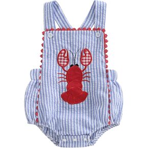 Newborn Baby Boy Girl Clothes Striped Embroidery Romper Overalls Sleeveless Jumpsuit Bodysuit Summer Outfit