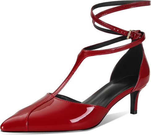 Kitten Heels for Women Pointed Toe Pumps Leather Mid Heel Slingback Heels T Strap Dress Shoes in Saudi Arabia