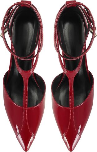 Kitten Heels for Women Pointed Toe Pumps Leather Mid Heel Slingback Heels T Strap Dress Shoes in Saudi Arabia