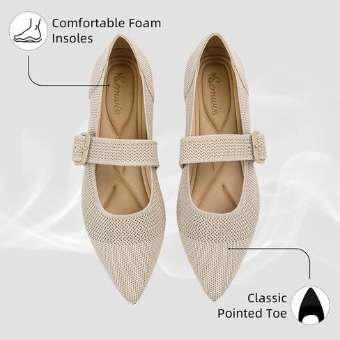Semwiss Women's Mary Jane Flats Pointed Toe Ballet Flat Breathable Comfortable Dressy Casual Office Shoes with Adjustable Strap Design in Kuwait